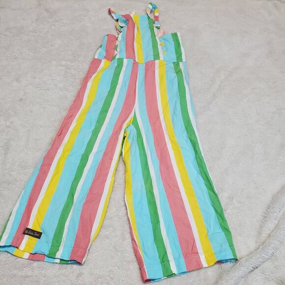 Matilda Jane Let's Go Together Cali Queen Romper Rainbow Stripes Overalls 10 - Picture 5 of 7